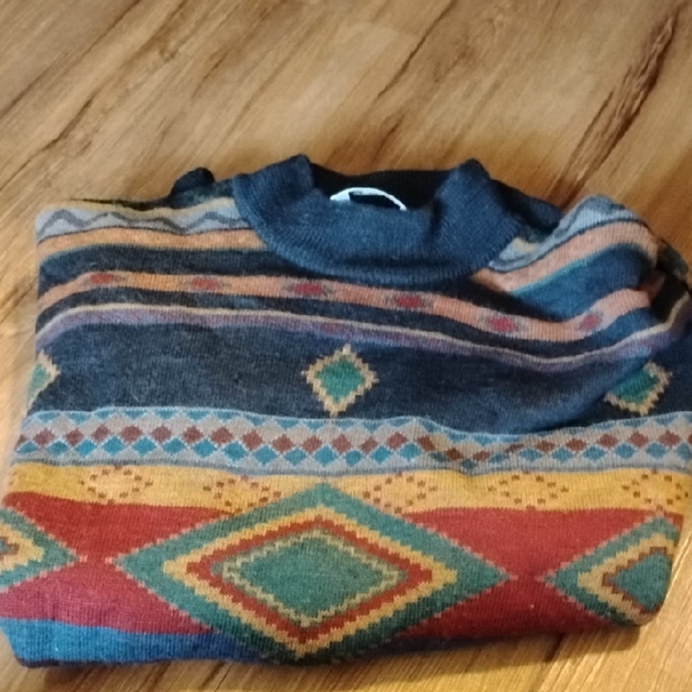Dalmine U-O-M-O Large 52 Made In Italy Geometric Mens Pure Wool Sweater